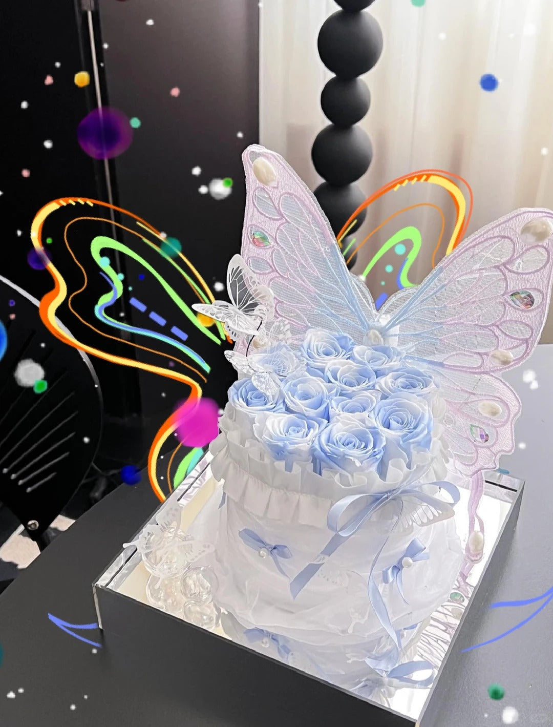 Butterfly Cake Flower Box / Creative Preserved Flower Box - Birthday Gift & Anniversary Gift