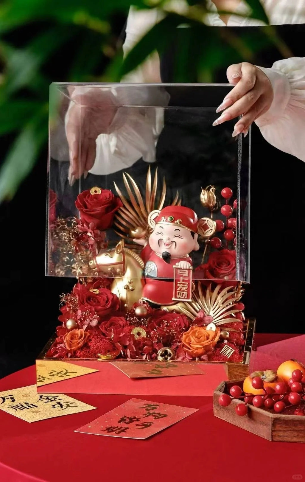花箱摆件/财神花盒/乔迁送礼/玫瑰花盒/送礼佳品/家用招财