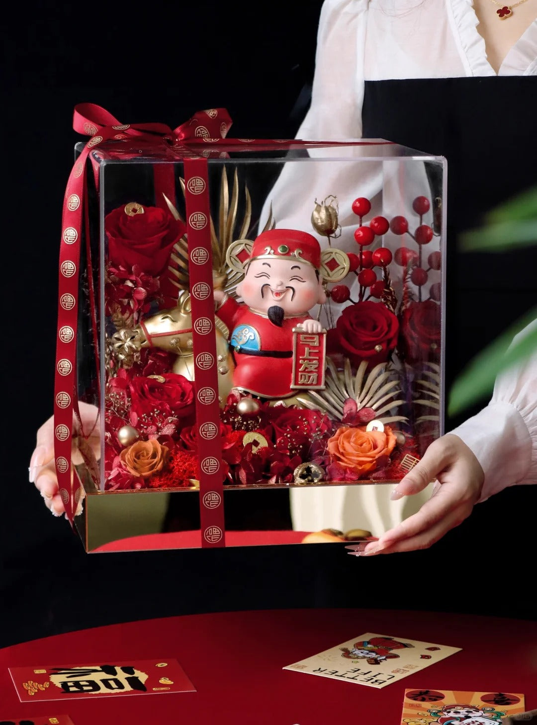 Ornament flower box/God of Wealth flower box/house gift/rose flower box/gift-giving/home use to attract wealth