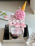 Preserved rose acrylic flower box, ice cream flower box, for daughter/wife/mother - pink roses