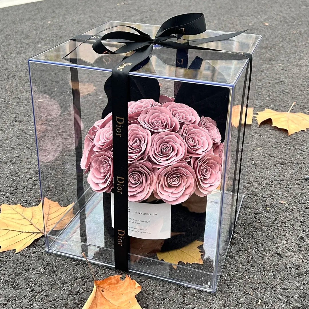 玫瑰/永生花桶/蝴蝶结圆筒玫瑰花桶 家居装饰花桶