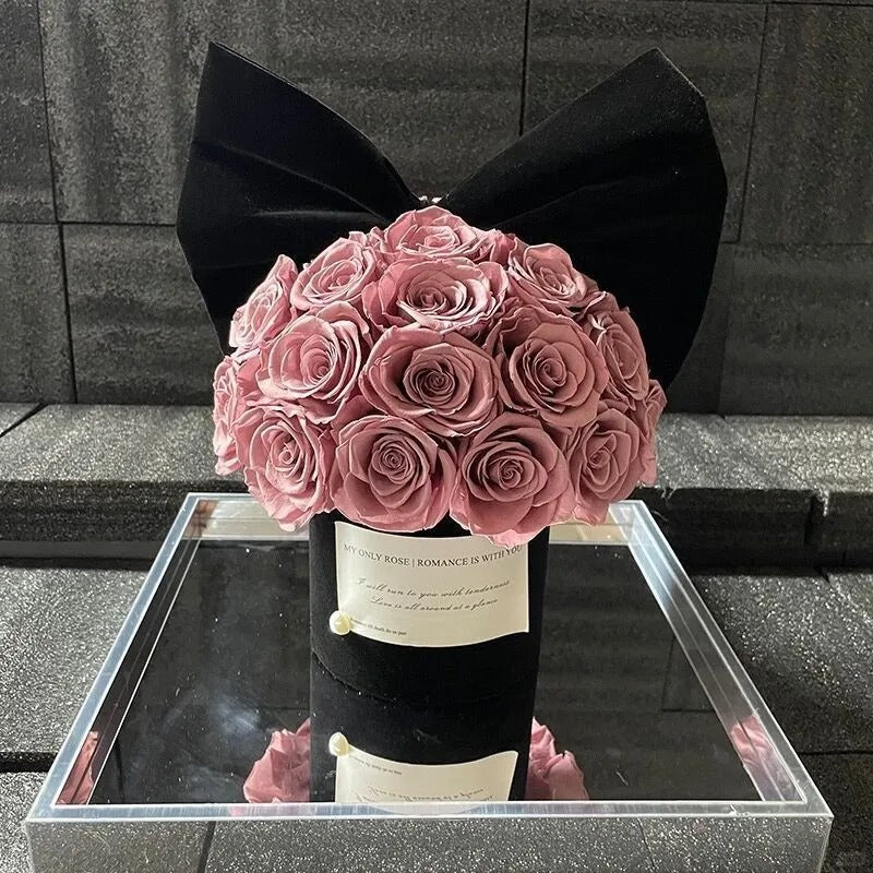 Rose/Preserved Flower Bucket/Bow-knot Round Rose Flower Bucket Home Decor Flower Bucket