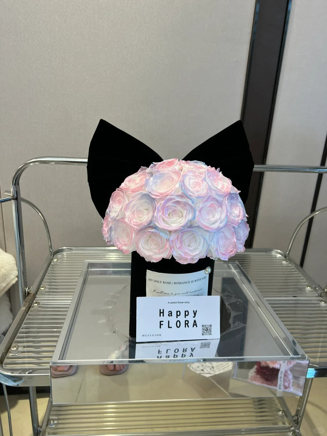 玫瑰/永生花桶/蝴蝶结圆筒玫瑰花桶 家居装饰花桶