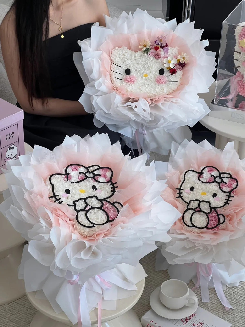 Buket bunga awet / Hadiah ulang tahun Sanrio / Bunga artifisial berkualitas tinggi untuk anak perempuan atau pacar